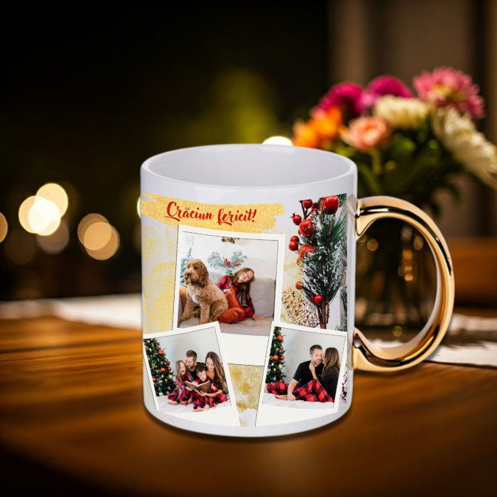 Cană Personalizată Mâner Auriu Crăciun 3 Poze [1]