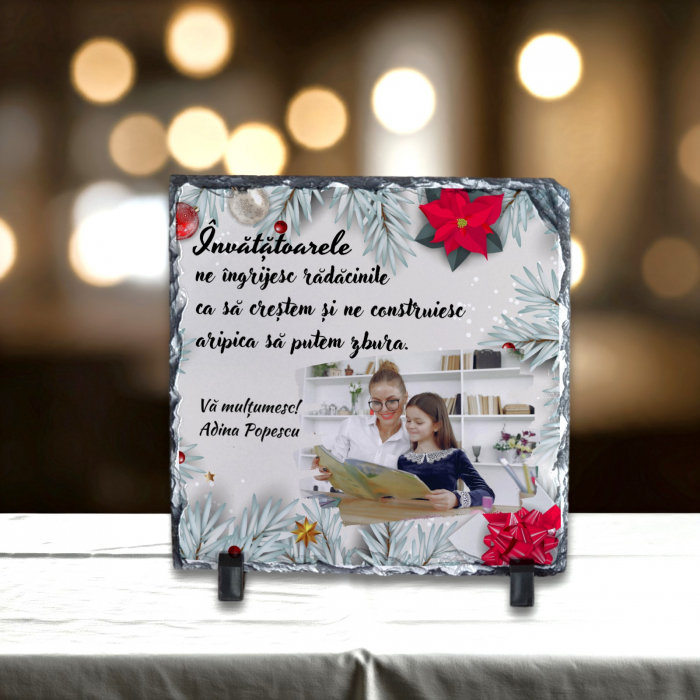 Placă Ardezie Personalizată Pătrată Învațător/Învățătoare -Motive Crăciun [1]