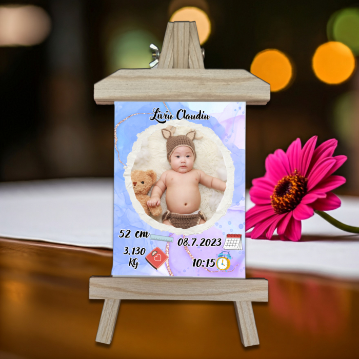 Șevalet Foto Personalizat Vertical Nou Născut Băiat [1]
