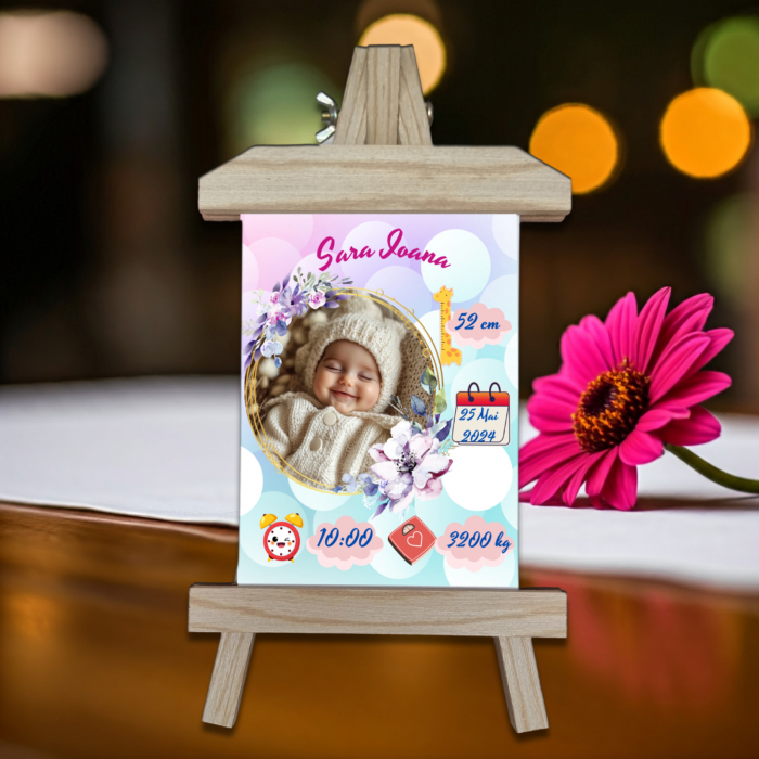 Șevalet Foto Personalizat Vertical Nou Născut Fetiță 1 [1]