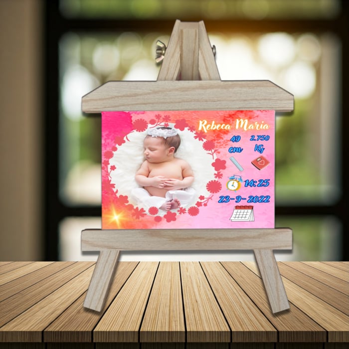 Șevalet Foto Personalizat Orizontal Nou Născut Fetiță 1 [1]