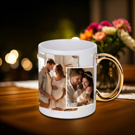 Căni personalizate - Cană Personalizată Mâner Auriu Familie 2 Poze