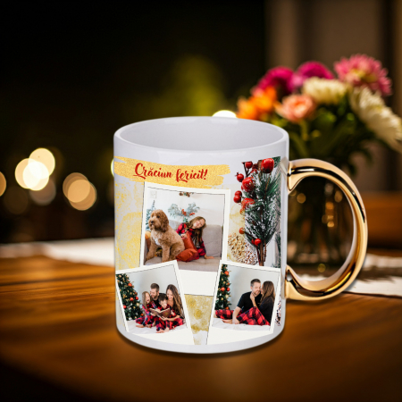 Crăciun - Cană Personalizată Mâner Auriu Crăciun 3 Poze