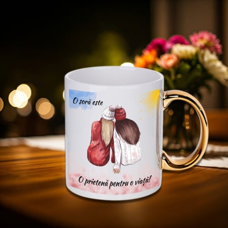 Cadouri Personalizate - Cană Personalizată Mâner Auriu Soră