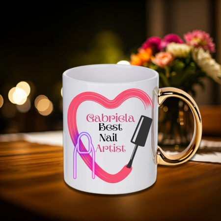 Căni personalizate - Cană Personalizată Mâner Auriu Nail Artist