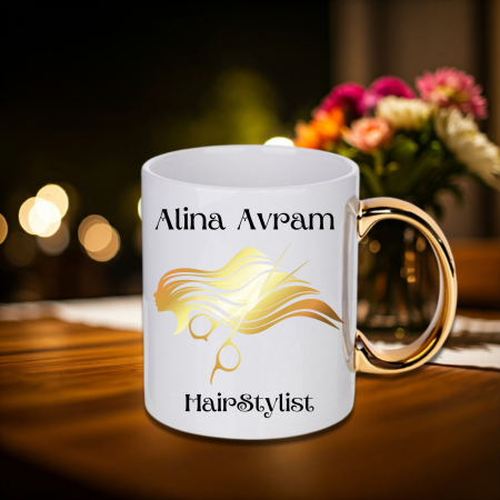 Căni personalizate - Cană Personalizată Mâner Auriu HairStylist