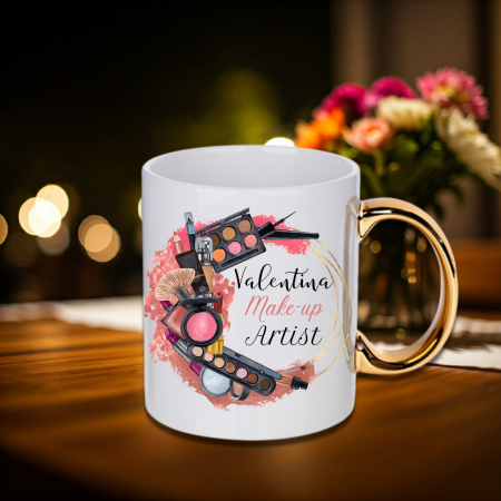 Căni personalizate - Cană Personalizată Mâner Auriu Make-up