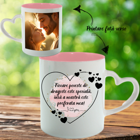 Căni Personalizate - Cană Personalizată Toartă Inimă Poză și Text