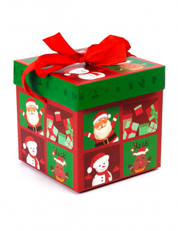 Cadouri Personalizate - Cutie cani Craciun cu capac si funda rosu+verde