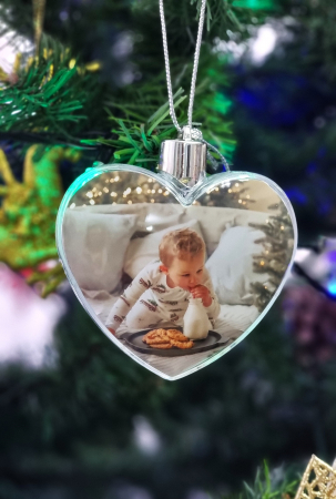 Globuri Foto Personalizate - Glob Formă Inimă cu 2 Poze Pentru Brad