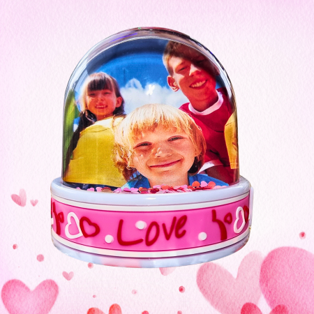 Globuri Foto Personalizate - Glob Personalizat Love Roz, Cu 2 Poze, Inimi Și Lumini