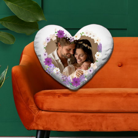 Perne Personalizate - Pernă Personalizată Formă Inimă Motive Florale 3