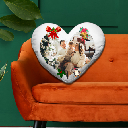 Perne Personalizate de Crăciun - Pernă Personalizată Formă Inimă Motive de Crăciun 2
