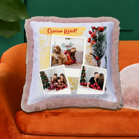 Perne Personalizate de Crăciun - Pernă Personalizată Pufoasă Crăciun