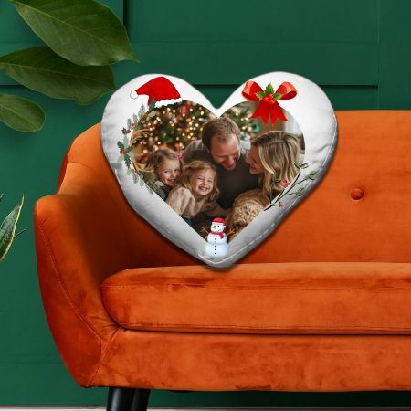 Perne Personalizate de Crăciun - Pernă Personalizată Formă Inimă Motive de Crăciun