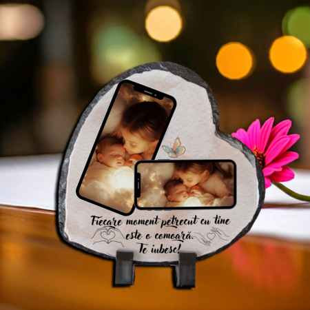 Placă Ardezie Personalizată - Placă Ardezie Personalizată Inimă Momente Prețioase 1