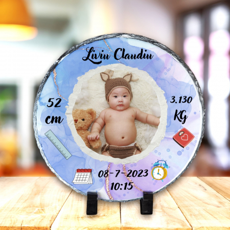 Placă Ardezie Personalizată - Placă Ardezie Personalizată Rotundă Nou Născut Băiat