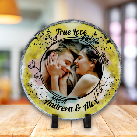 Placă Ardezie Personalizată - Placă Ardezie Personalizată Rotundă True Love