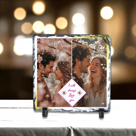 Ardezie Pătrată - Placă Ardezie Personalizată Pătrată I Love You 2