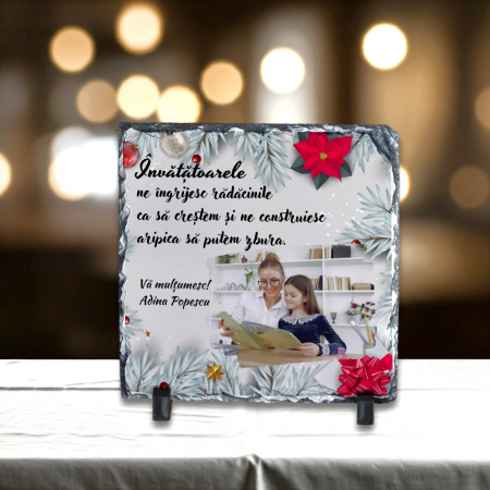 Ardezie Pătrată - Placă Ardezie Personalizată Pătrată Învațător/Învățătoare -Motive Crăciun
