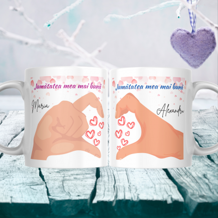 Căni Personalizate - Set 2 Căni Personalizate cu Nume și Mesaj Îndrăgostiți