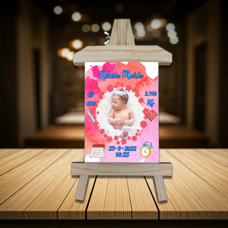 Șevalet Personalizat - Șevalet Foto Personalizat Vertical Nou Născut Fetiță