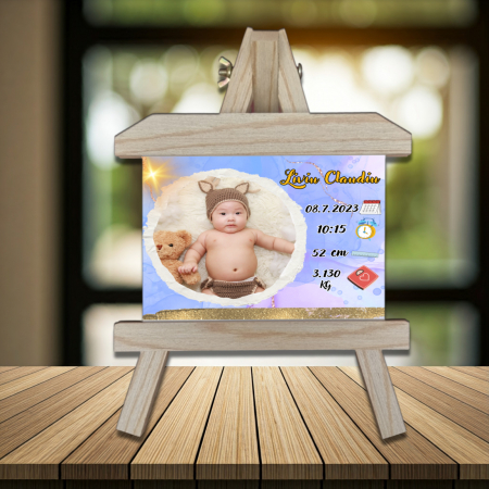 Șevalet Personalizat - Șevalet Foto Personalizat Orizontal Nou Născut Băiat