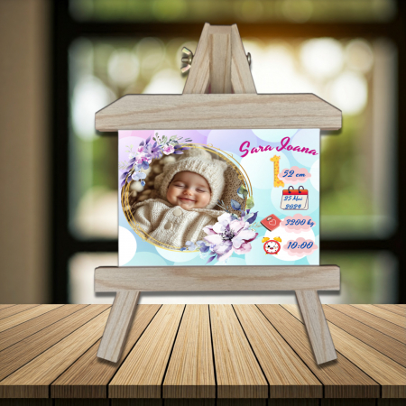 Șevalet Personalizat - Șevalet Foto Personalizat Orizontal Nou Născut Fetiță