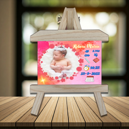 Șevalet Personalizat - Șevalet Foto Personalizat Orizontal Nou Născut Fetiță 1