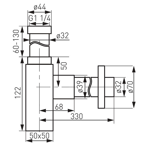 Sifon quadro lavoar alama cromat G 1 1/4*32 [2]