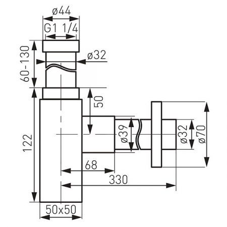 Sifon quadro lavoar alama cromat G 1 1/4*32 [1]