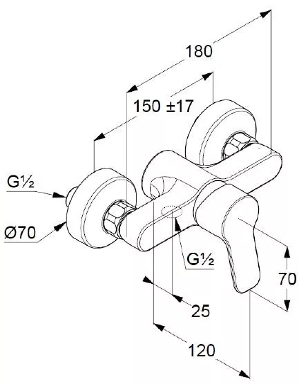 Baterie dus Kludi Pure & Easy 378410565, 1/2'', aparenta, monocomanda , cartus ceramic, crom [2]
