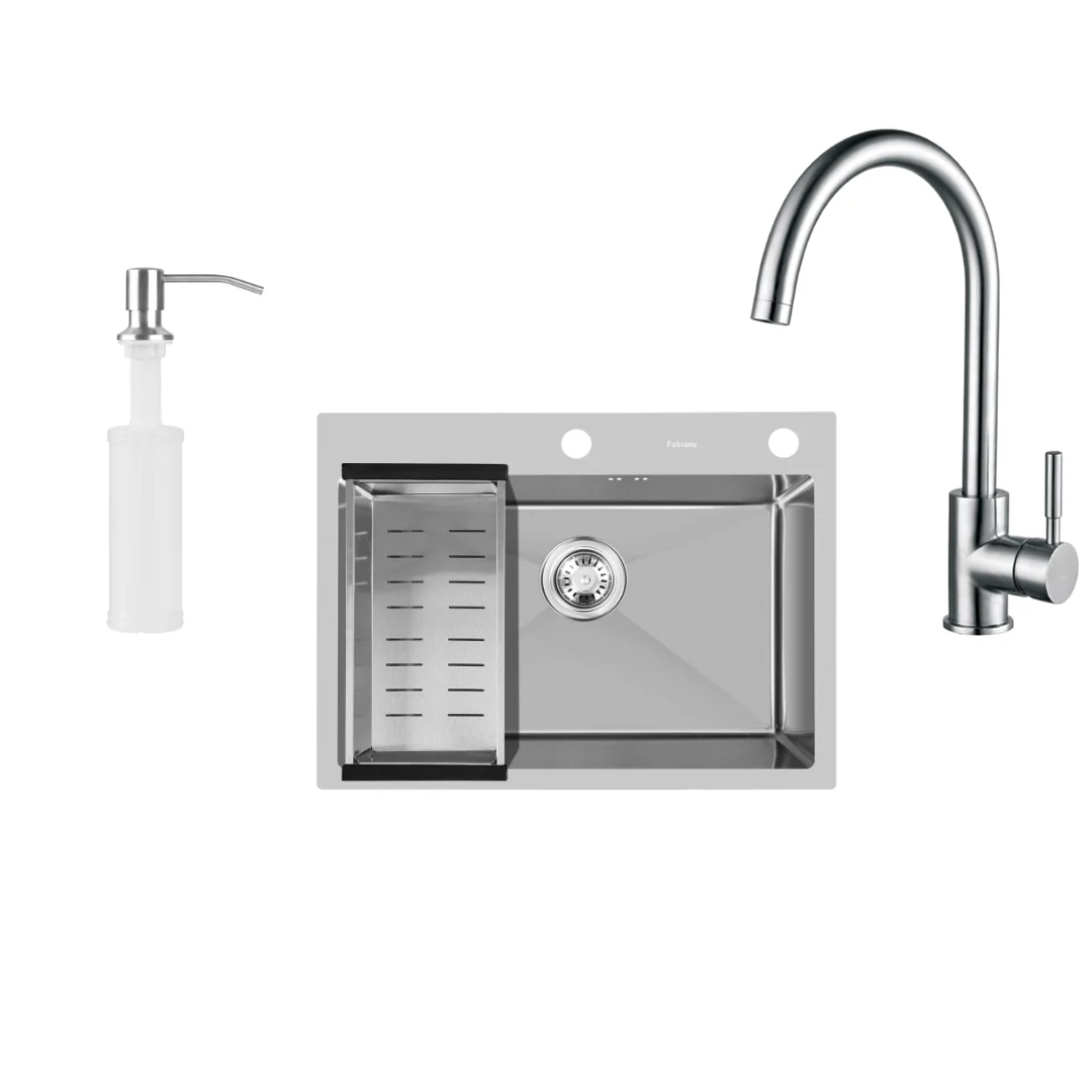 Chiuvetă 600 x 450  Satin baterie + dozator + picurător [2]