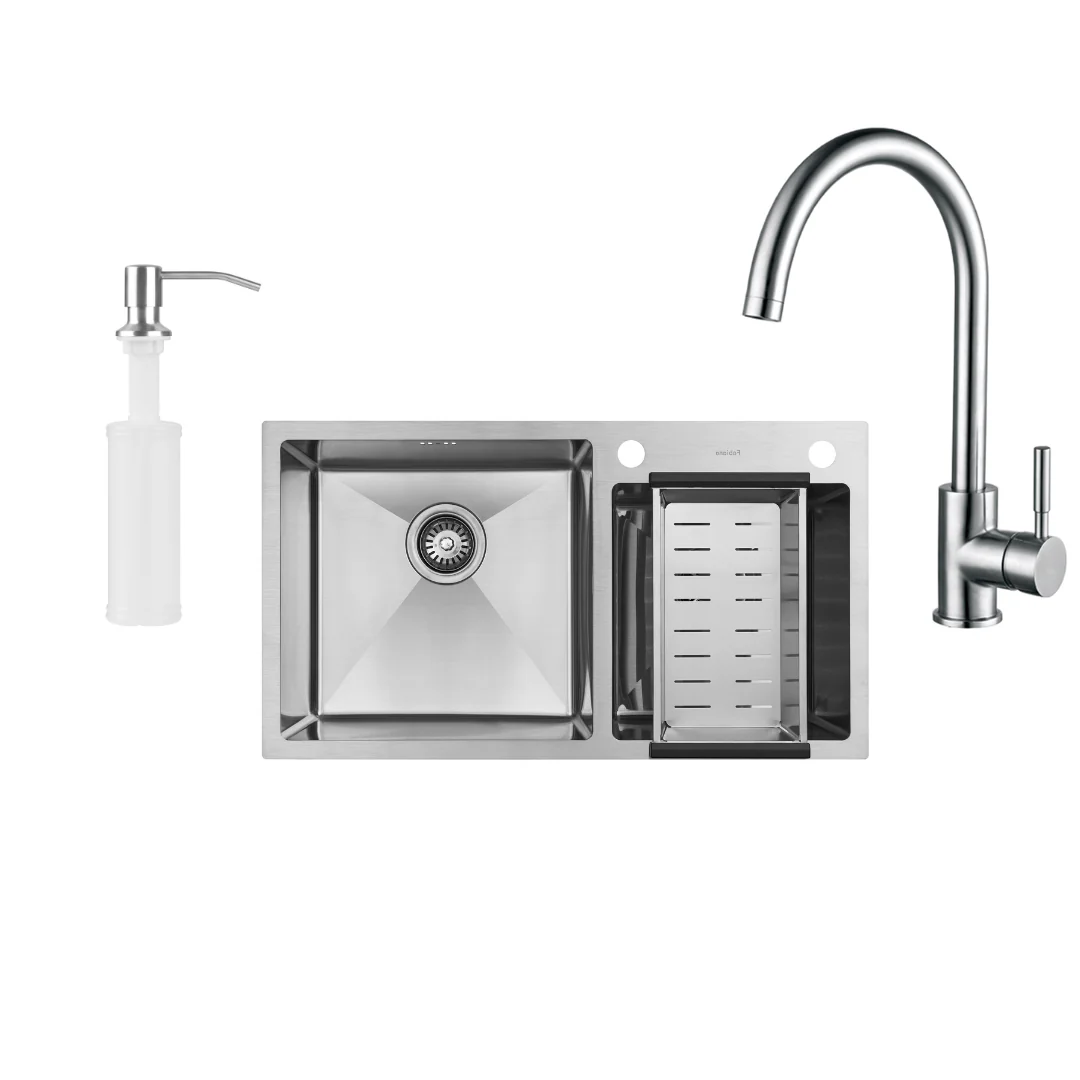 Chiuvetă 780 x 430 / 180 Satin baterie + dozator + picurător [5]