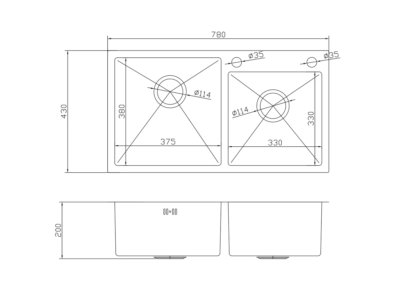 Chiuvetă 780 x 430 / 180 Satin baterie + dozator + picurător [6]