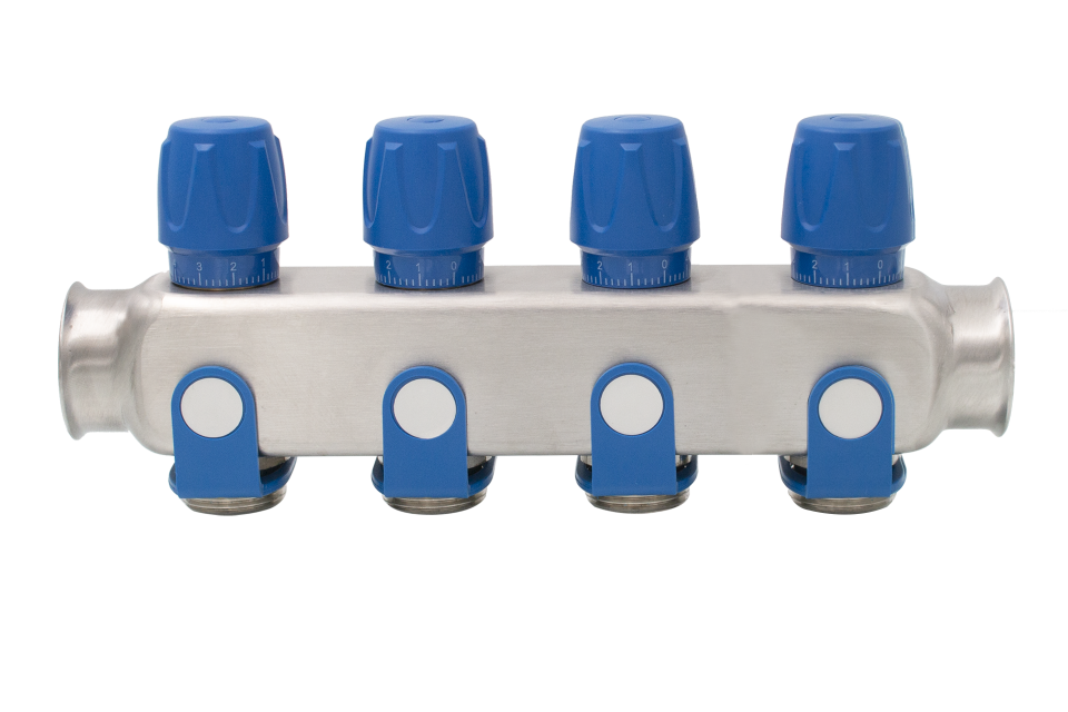 DISTRIBUITOR 4 CIRCUITE CU ROBINETI ALBASTRU 1X3/4 [1]