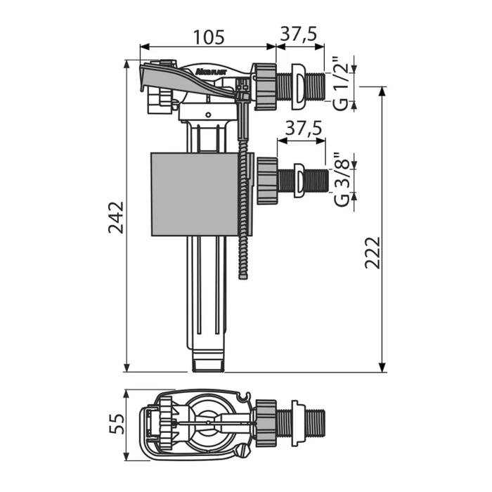 Robinet flotor pentru rezervor wc, Alca A160UNI, alimentare laterala [2]