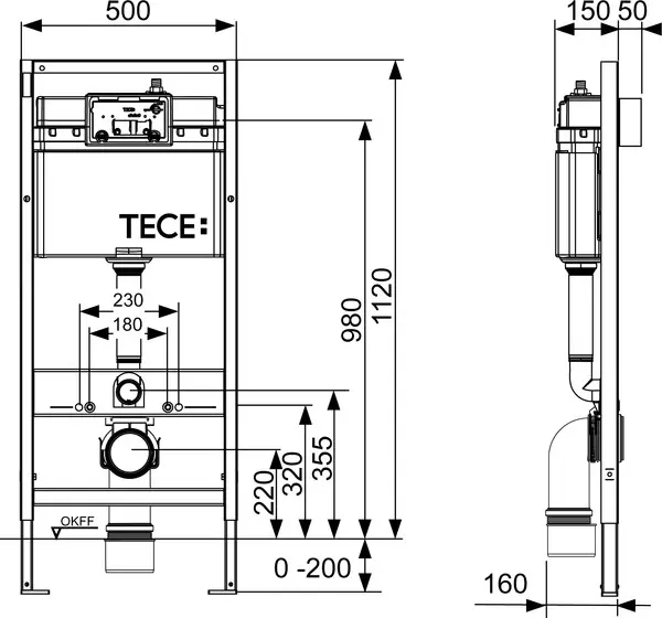 Rezervor WC, incastrat, TECEbase 9400400, 50 x 112 cm, clapeta de actionare si sistem de fixare incluse [2]