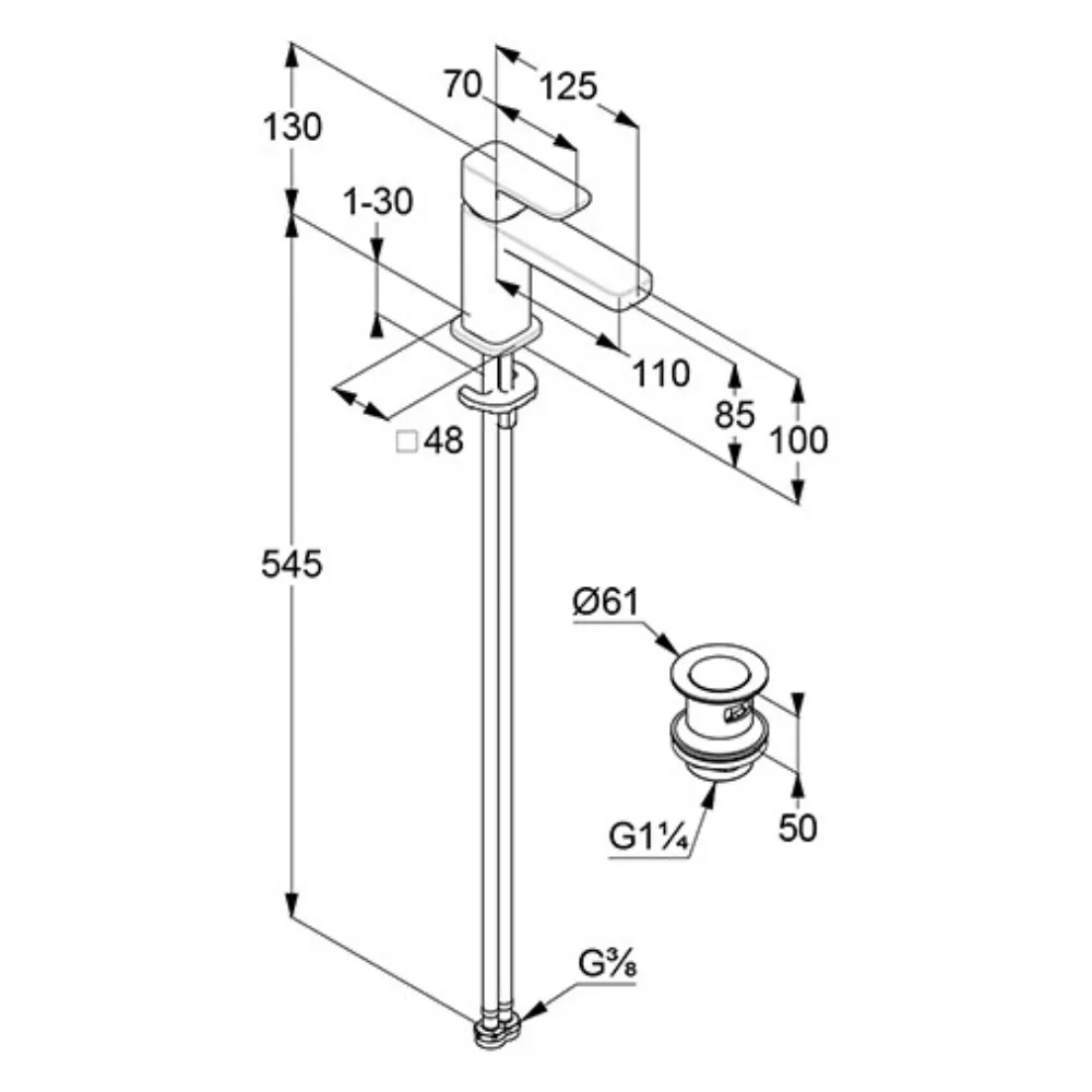 Baterie lavoar Kludi Renon, S, 130 mm, ventil, crom, 422660575 [1]
