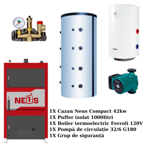 Cazane, sobe, șeminee - Pachet centrală Neus Compact 42kw pentru 180-200m2