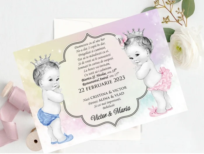 Cele mai frumoase invitatii pentru botezul gemenilor: Idei personalizate
