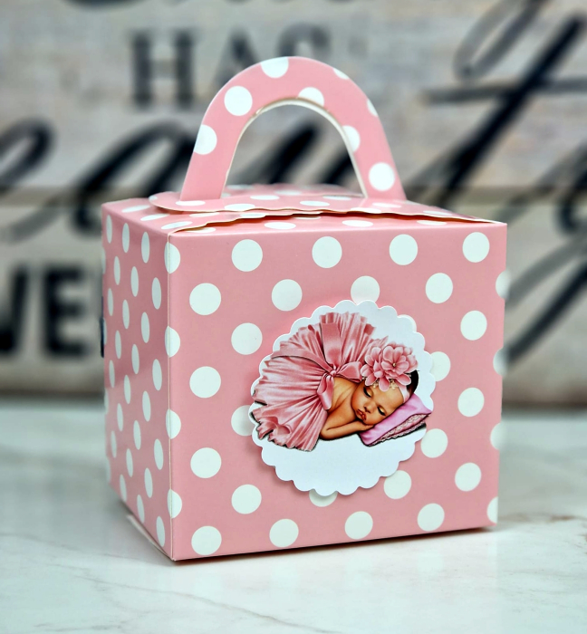 Cutii prajituri / marturii ROZ cu BULINE [3]