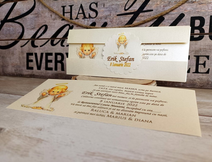 Invitatie Baby Angel (crem perlat) [3]