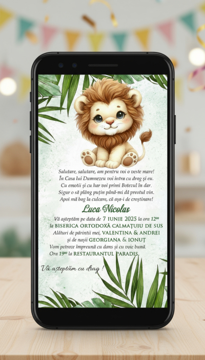 Invitatie BABY LION (plic VERDE) [2]