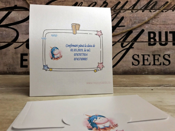 Invitatie Bebe Unicorn (alb sidefat) [5]