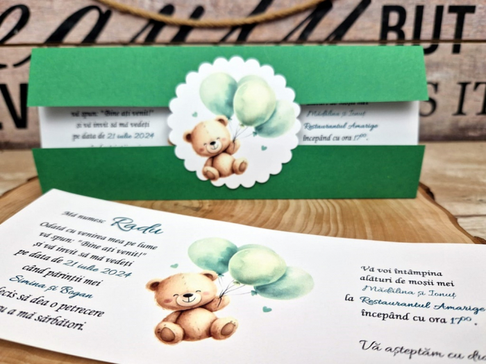 Invitatie botez 83 Ursulet cu baloane verzi [5]