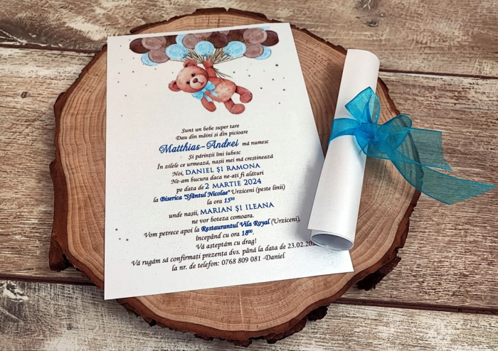 Invitatie botez - Papirus TEDDY BLUE [4]