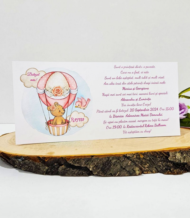Invitatie Ursulet in Balon (coperta roz) [2]