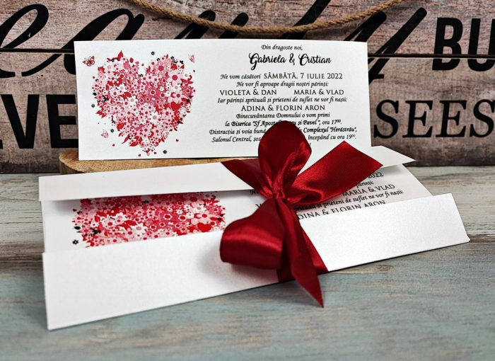 Invitatie Flower Heart (alb sidef) [3]