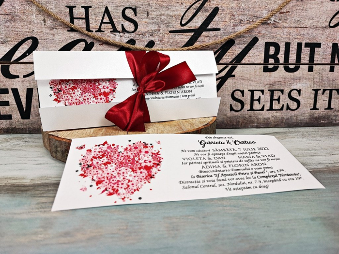 Invitatie Flower Heart (alb sidef) [2]